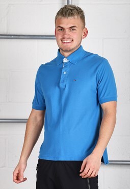 Vintage Tommy Hilfiger Polo Shirt Blue Short Sleeve Medium