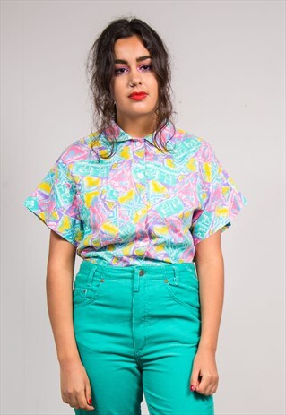VINTAGE 90'S WAVEY PASTEL PATTERN SHORT SLEEVE SHIRT