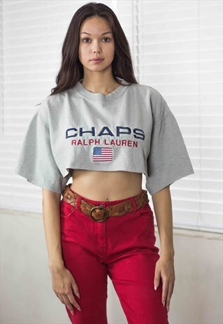 VINTAGE RALPH LAUREN REWORKED CROP TOP LOGO 90S S 8.5