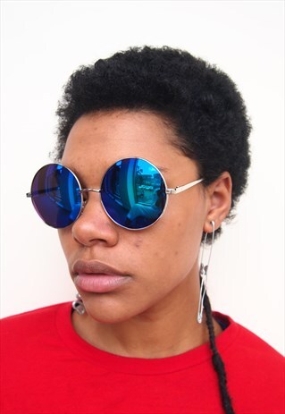 BLUE PETROL OMBRE REFLECTIVE ROUND OVERSIZED SUNGLASSES
