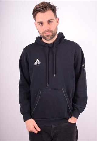 ADIDAS MENS VINTAGE HOODIE JUMPER LARGE BLACK 90'S
