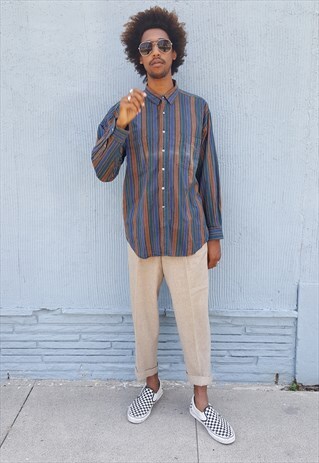 90S FESTIVAL LUXURY TEXTURED VERTICAL STRIPE SHIRT LARGE
