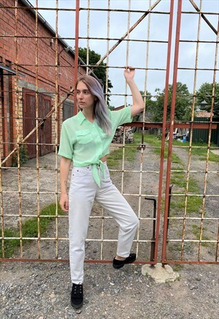 VINTAGE 90S PASTEL GREEN BLOUSE