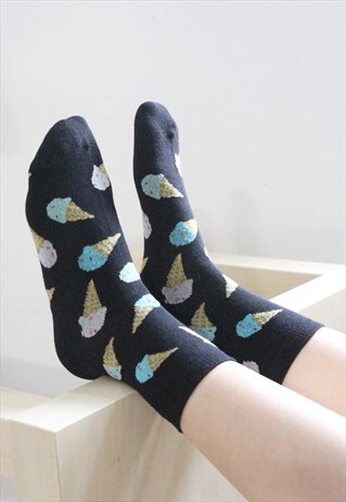 ICE CREAM PRINTED SOCKS - BLACK