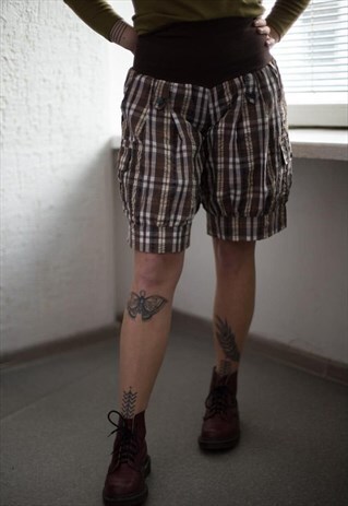 VINTAGE 80'S BROWN CHECKED COTTON SHORTS