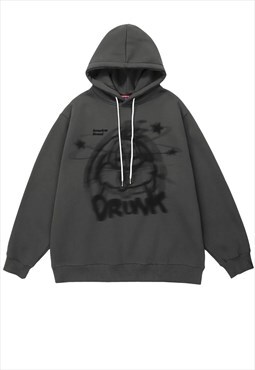 Raver hoodie Bunny cartoon pullover 00s graffiti top in grey