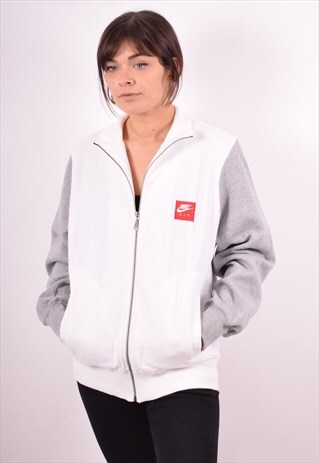 NIKE WOMENS VINTAGE TRACKSUIT TOP JACKET LARGE WHITE 90S