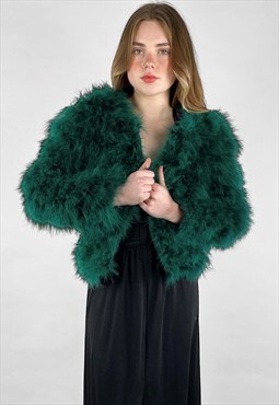 Vintage Style New Ladies Green Feather Jacket Long Sleeve 