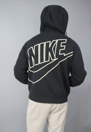 VINTAGE BLACK NIKE BIG LOGO SPELL OUT ZIP HOODIE