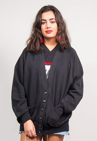 VINTAGE 90'S PLAIN BLACK SWEATER CARDIGAN