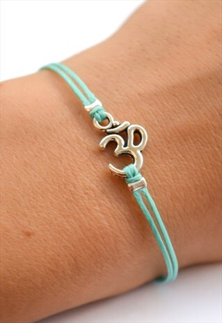 SILVER OM BRACELET TURQUOISE CORD GIFT FOR HER OHM YOGA GIFT