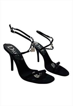 Dior Heel Sandals 38 / 5 Black Open Toe Padlock Vintage