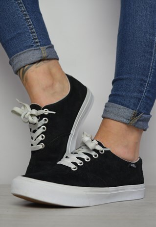 VINTAGE 90S VANS BLACK SUEDE SKATE SHOES TRAINERS SNEAKERS