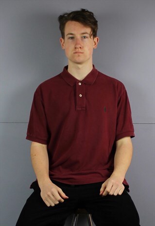 VINTAGE POLO RALPH LAUREN POLO SHIRT IN BURGUNDY RED WITH EM
