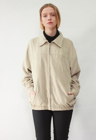 VINTAGE 90' CLASSIC BEAUTIFUL UNISEX CREAM BOMBER JACKET
