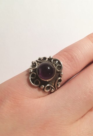 WOMENS VINTAGE RING BOHO AZTEC PURPLE GEM 925 SILVER RING