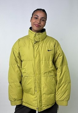 Yellow Green 90s NIKE Embroidered Swoosh Puffer Jacket Coat