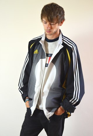 1990s Vintage German White and Black Adidas Track Jacket 1990s Vintage German White and Black Adidas Track Jacket