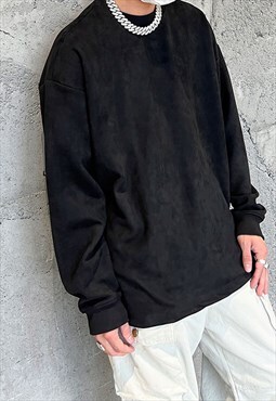 Black Oversized Suede Sweatshirts Unisex Y2k