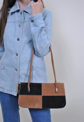 90S MINIMALIST SHOULDER BAG, VINTAGE BEIGE BLACK HANDBAG