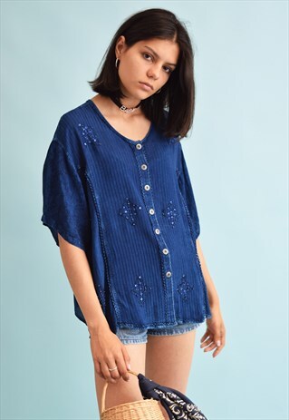 90'S RETRO BOHO FESTIVAL BEADED OVERSIZED TOP BLOUSE