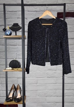 90s Vintage Glitz& Glam Black Sequin Swirl Abstract Jacket
