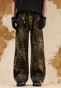 Short leopard jeans animal print denim pants cheetah trouser