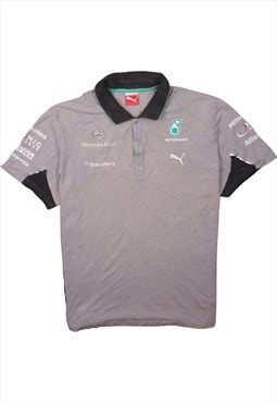 Vintage 90's Puma Polo Shirt Petronas Quater Button Grey