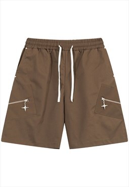 Extreme zippers utility shorts premium gorpcore pants brown