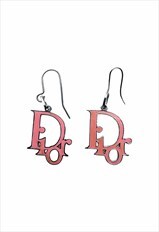 Christian Dior Earrings Logo Monogram Pink Silver Vintage