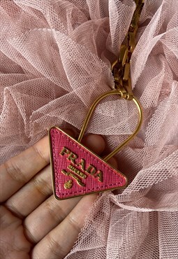 Authentic Prada Pink plaque Keyring Repurposed Long Necklac