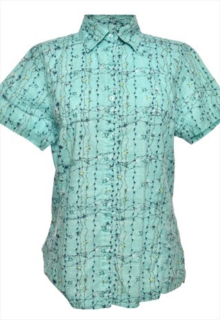VINTAGE LIGHT BLUE EMBROIDERED FLORAL COLUMBIA SHIRT - M