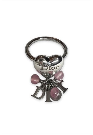 VINTAGE DIOR RING HEART SPELLOUT BEADED SILVER TONE Y2K 00S