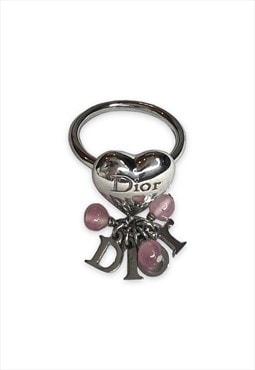 Vintage Dior ring heart spellout beaded silver tone Y2K 00s
