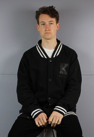 VINTAGE KICKERS BOMBER VARSITY JACKET IN BLACK WITH PRINTED