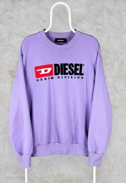 Diesel Purple Sweatshirt Embroidered Spell Out Men's Medium