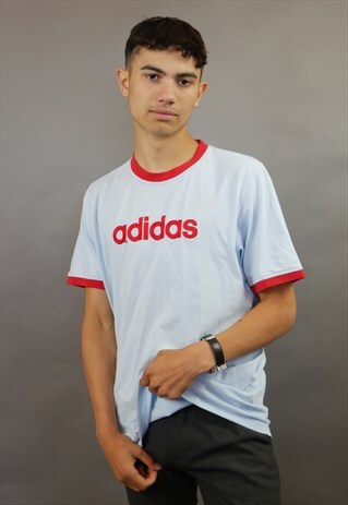 BABY BLUE & RED CONTRAST ADIDAS SPELL OUT T-SHIRT