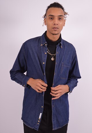 MENS VINTAGE DENIM SHIRT SMALL BLUE 90S