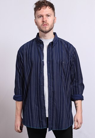 VINTAGE CORDUROY CORD STRIPED SHIRT BLUE