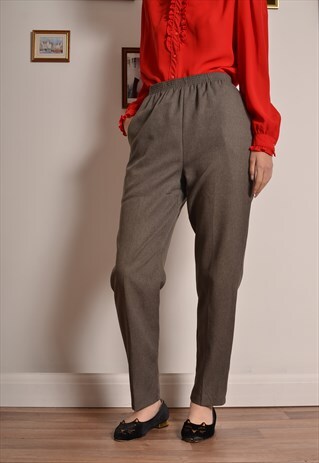 VINTAGE 80S BEIGE TROUSERS WITH ELASTICATED WAIST