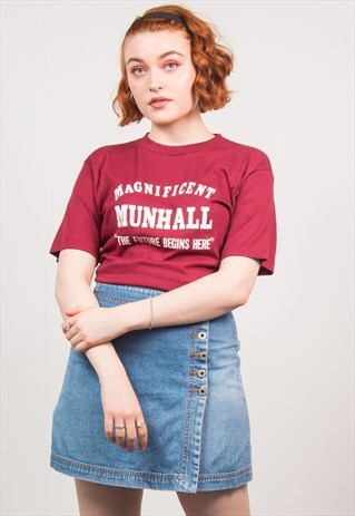 VINTAGE 80'S BURGUNDY PRINT T-SHIRT