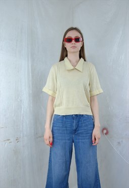 Vintage y2k pastel school summer jumper t-shirt in yellow