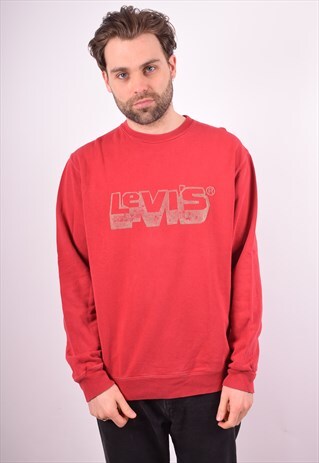 LEVI'S MENS VINTAGE SWEATSHIRT JUMPER LARGE RED 90S