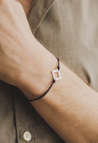 BRACELET FOR MEN, SILVER RHOMBUS BLUE CORD, MENS, STAINLESS