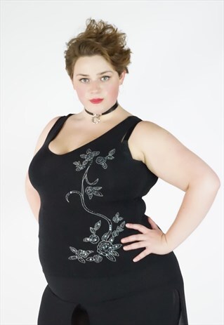 VINTAGE 90S Y2K BLACK FLORAL DESIGN PLUS SIZE TOP