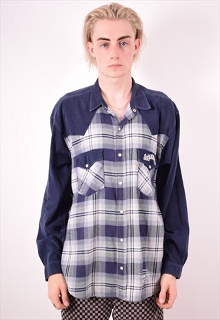 LEVI'S MENS VINTAGE CORDUROY SHIRT LARGE BLUE CHECK 90S