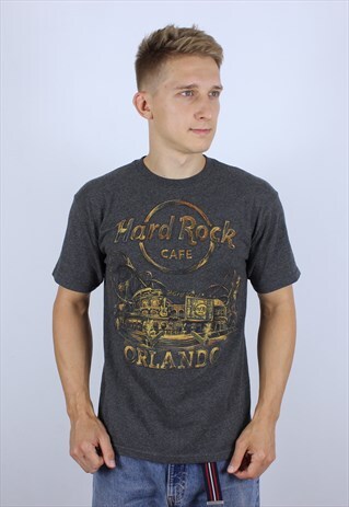 VINTAGE HARD ROCK CAFE ORLANDO MENS BIG PRINTED T-SHIRT TOP