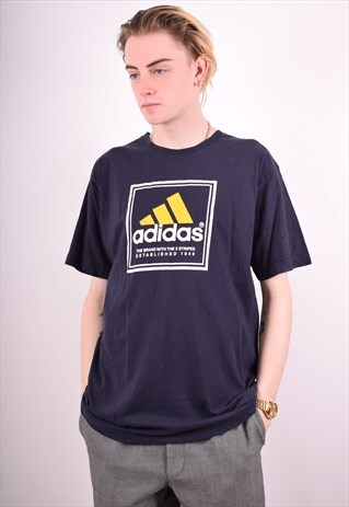 ADIDAS MENS VINTAGE T-SHIRT TOP LARGE BLUE 90S