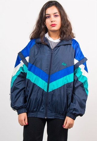 90'S VINTAGE BLUE COLOURBLOCK SHELLSUIT TRACKSUIT JACKET