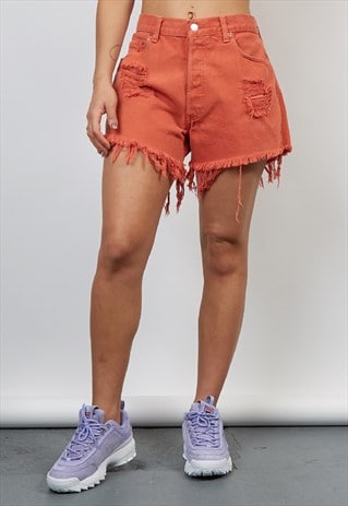 VINTAGE 90'S LEVI'S REWORKED BURNT ORANGE DENIM SHORTS